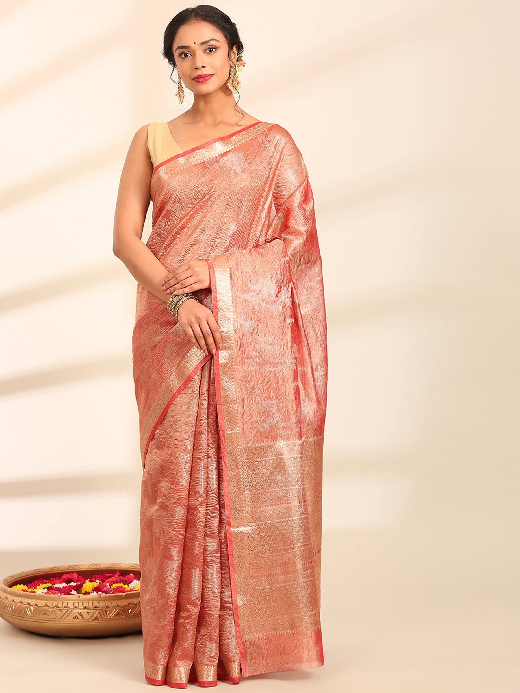 Surkh Rang Mahal Banarasi Saree