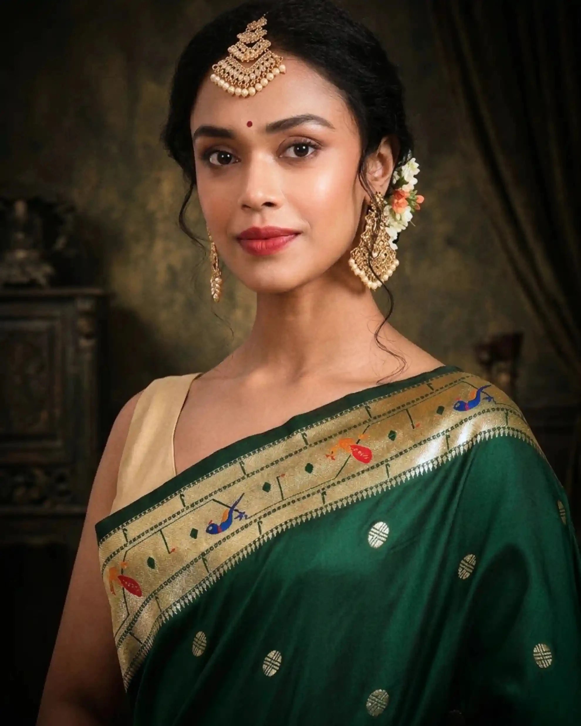 Panna Butidar Emerald Green Banarasi Silk Saree