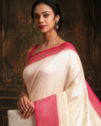 Rani Pushp Cream Pink Banarasi Silk Saree