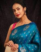 Rajwada Zari Jaal Teal Blue Banarasi Silk Saree