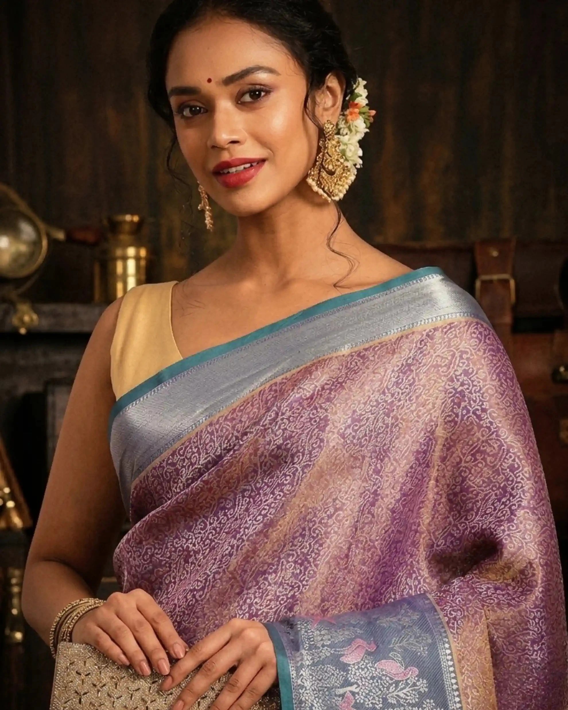 Mayur Neel Zari Banarasi Silk Saree