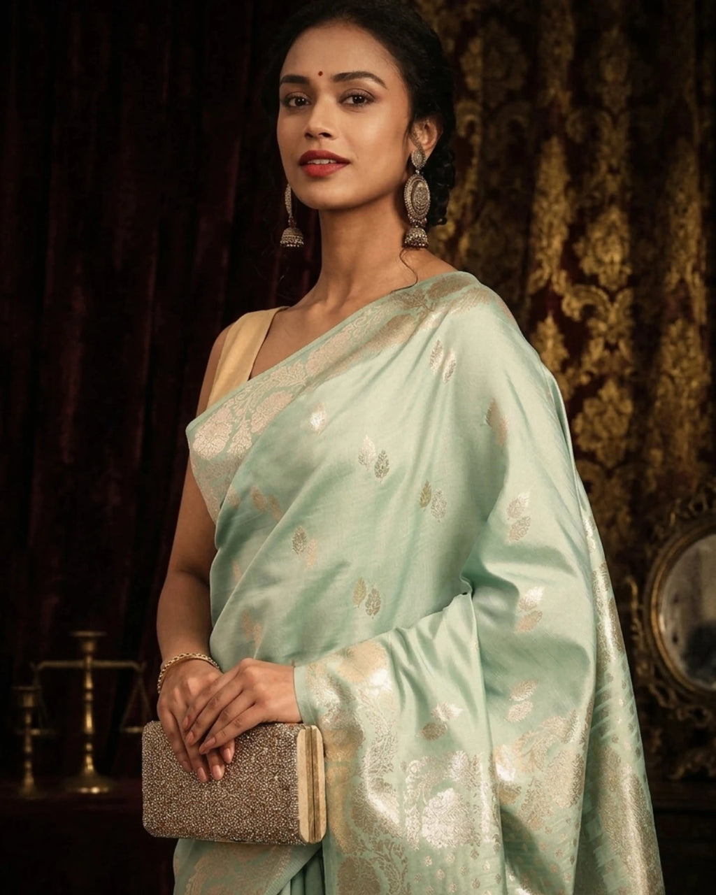 Mint Green Soft Silk Banarasi Saree