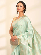 Mint Green Soft Banarasi Silk Saree