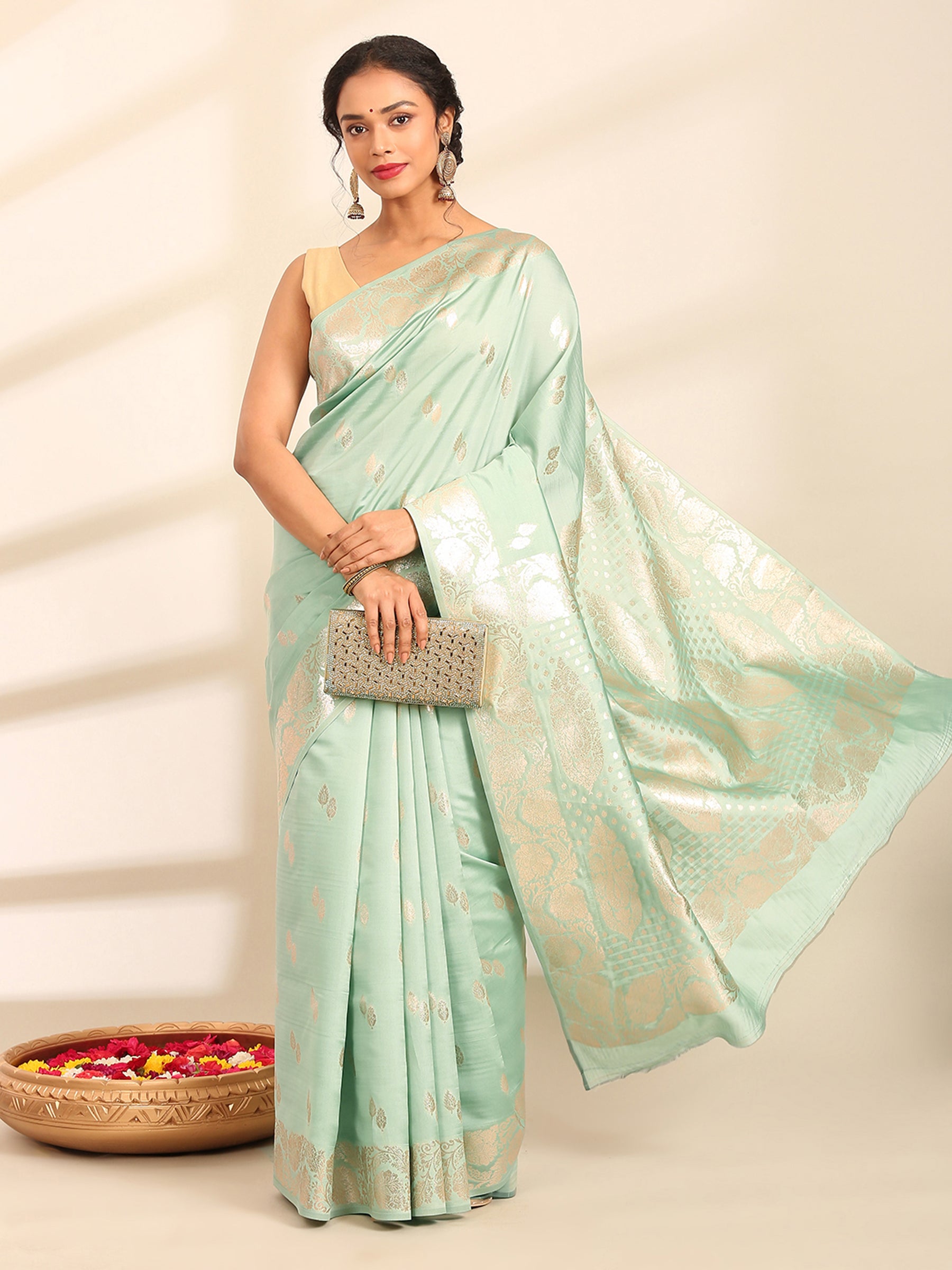 Mint Green Banarasi Saree
