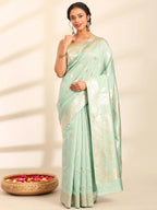 Mint Green Soft Banarasi Silk Saree