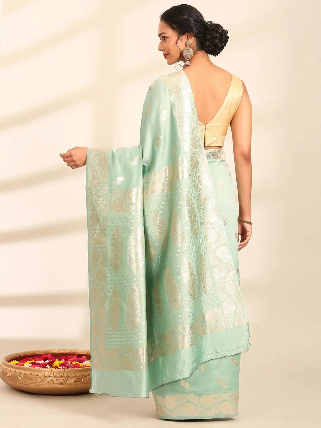 Mint Green Soft Banarasi Silk Saree
