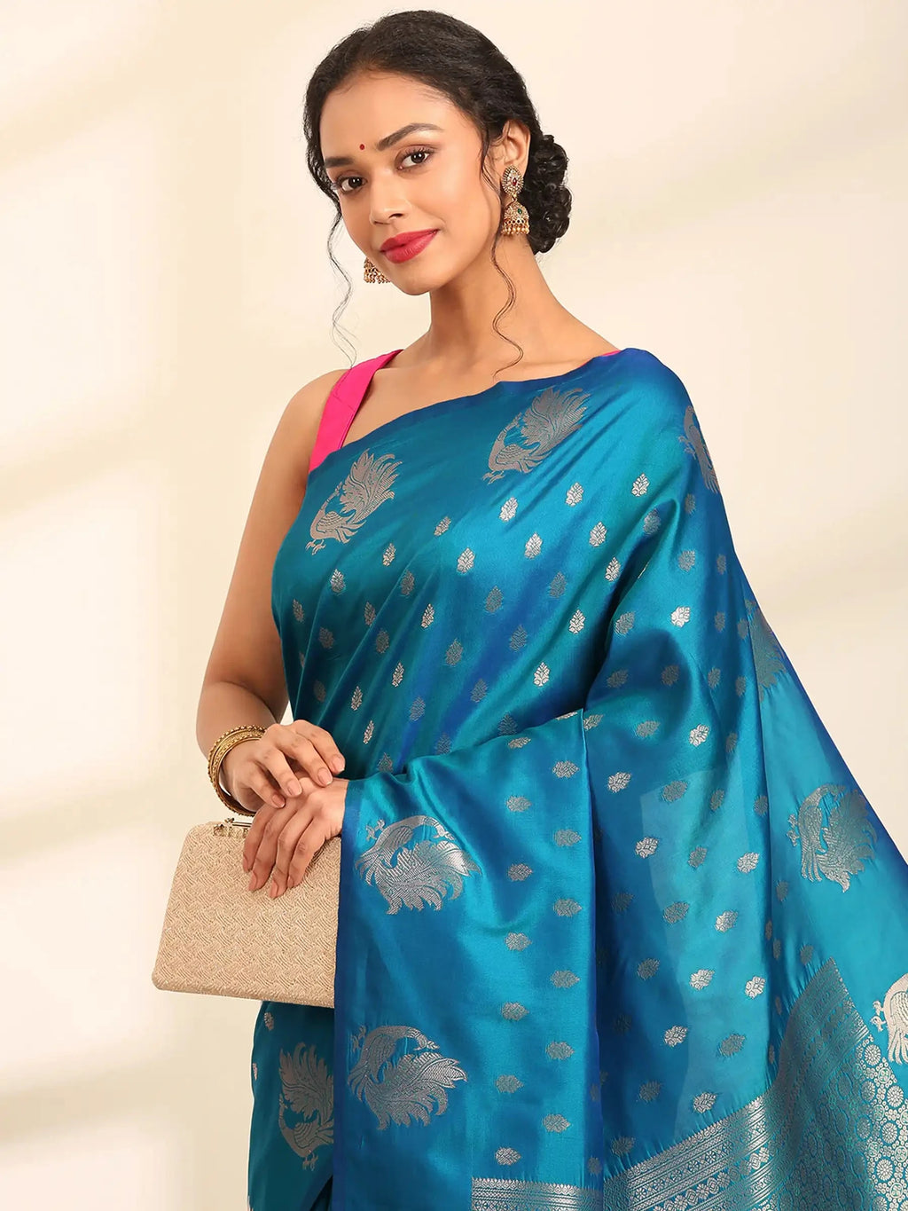 Rajwada Zari Jaal Teal Blue Banarasi Silk Saree