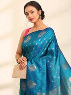 Rajwada Zari Jaal Teal Blue Banarasi Silk Saree