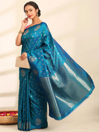 Rajwada Zari Jaal Teal Blue Banarasi Silk Saree