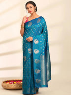 Rajwada Zari Jaal Teal Blue Banarasi Silk Saree