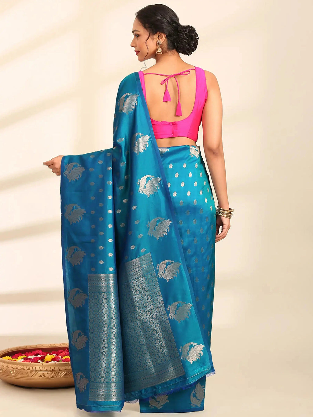Rajwada Zari Jaal Teal Blue Banarasi Silk Saree