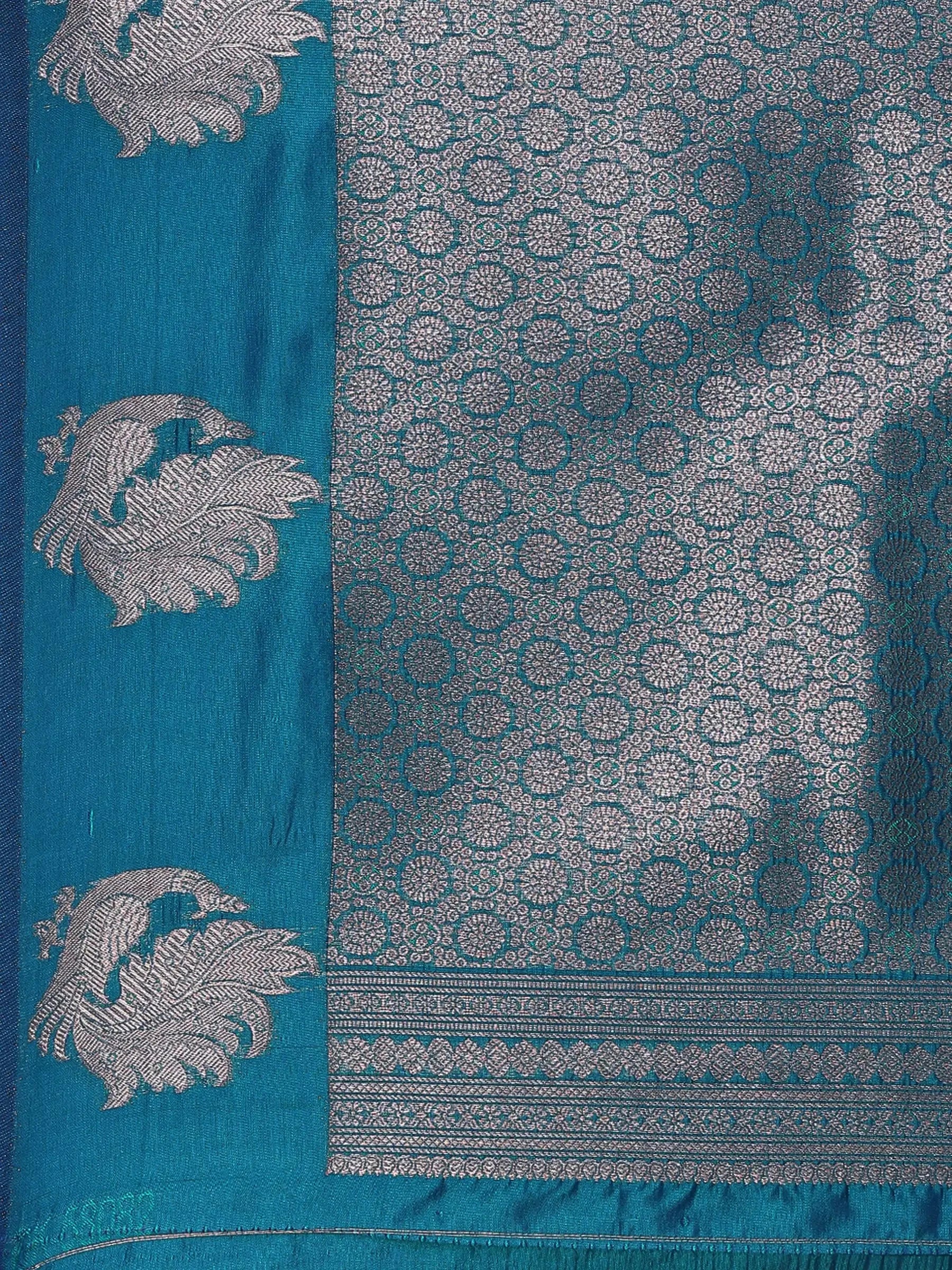 Rajwada Zari Jaal Teal Blue Banarasi Silk Saree
