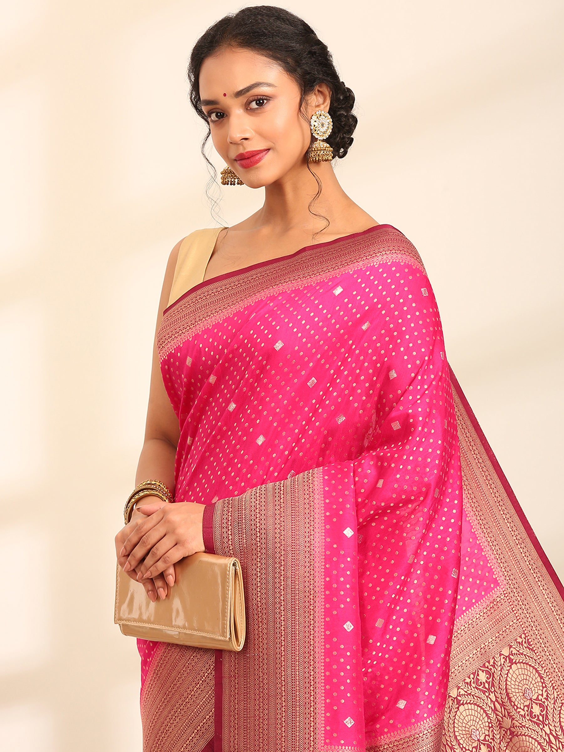 Gulabi Kashi Banarasi Saree