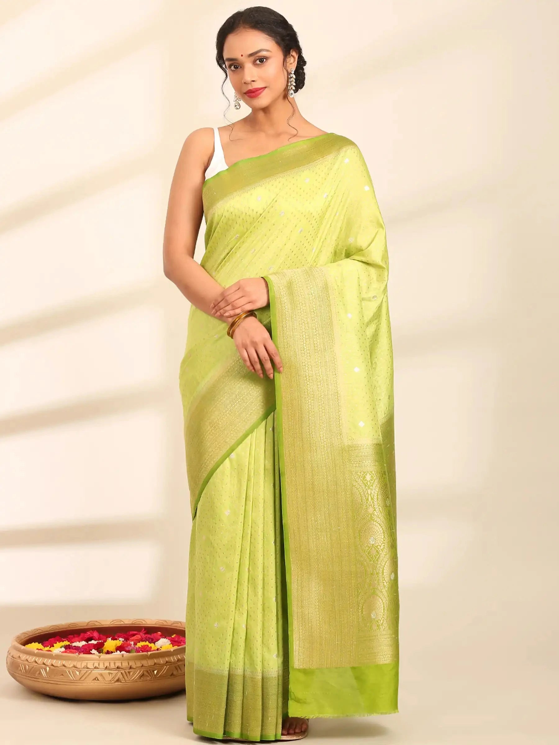Kesari Kashi Lime Green Banarasi Silk Saree