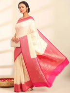 Rani Pushp Cream Pink Banarasi Silk Saree