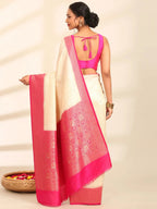 Rani Pushp Cream Pink Banarasi Silk Saree