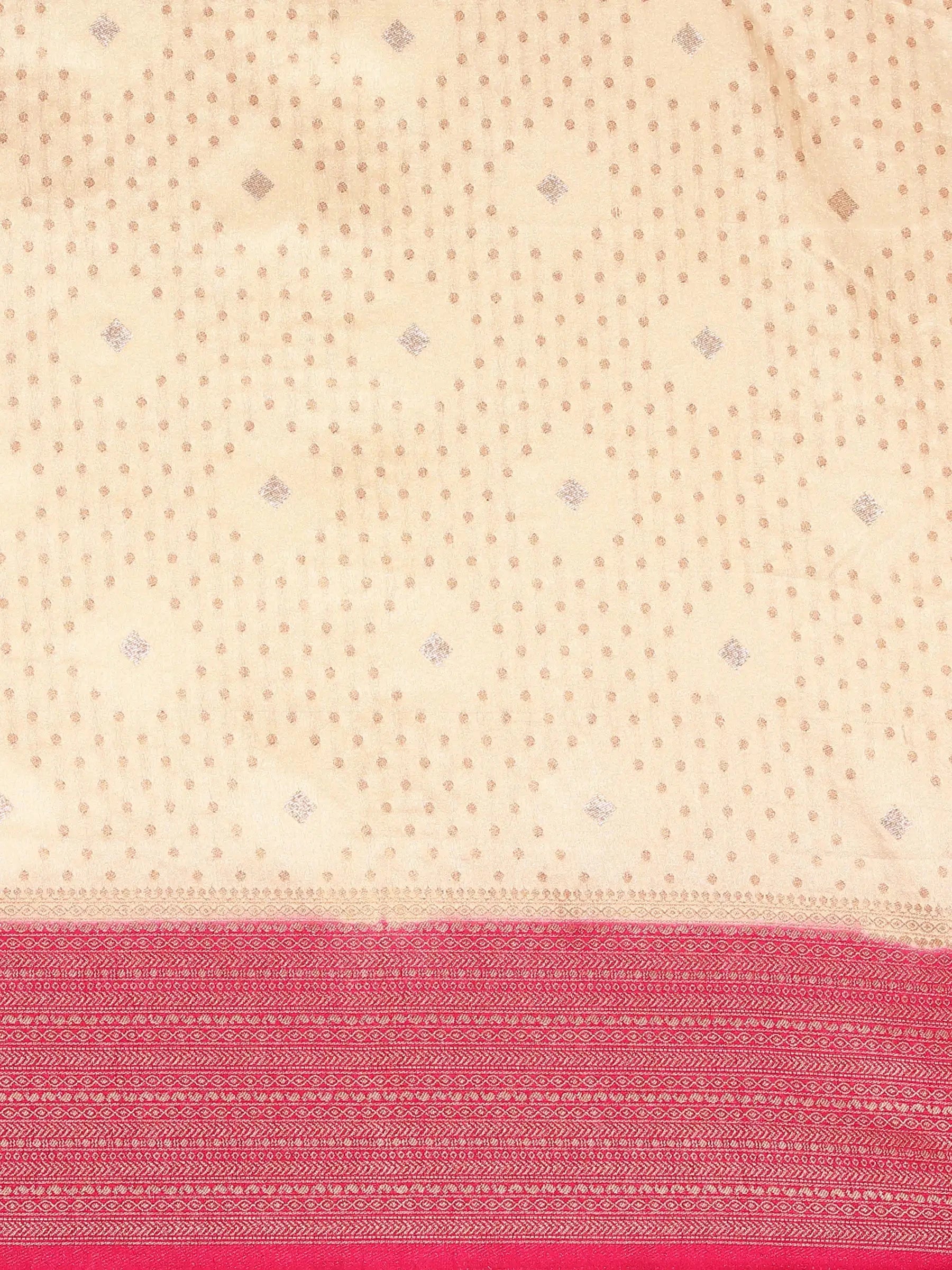 Rani Pushp Cream Pink Banarasi Silk Saree