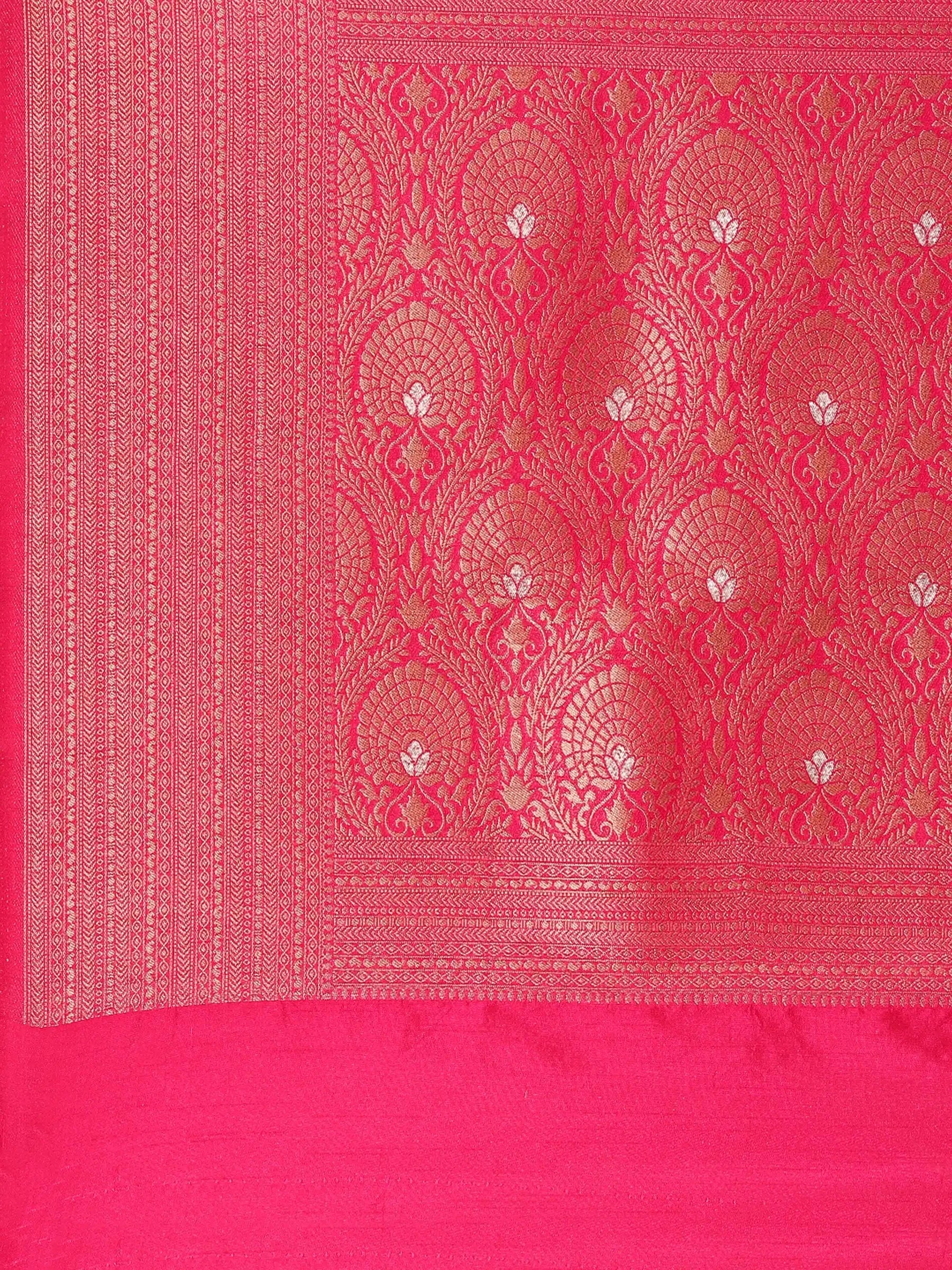 Rani Pushp Cream Pink Banarasi Silk Saree