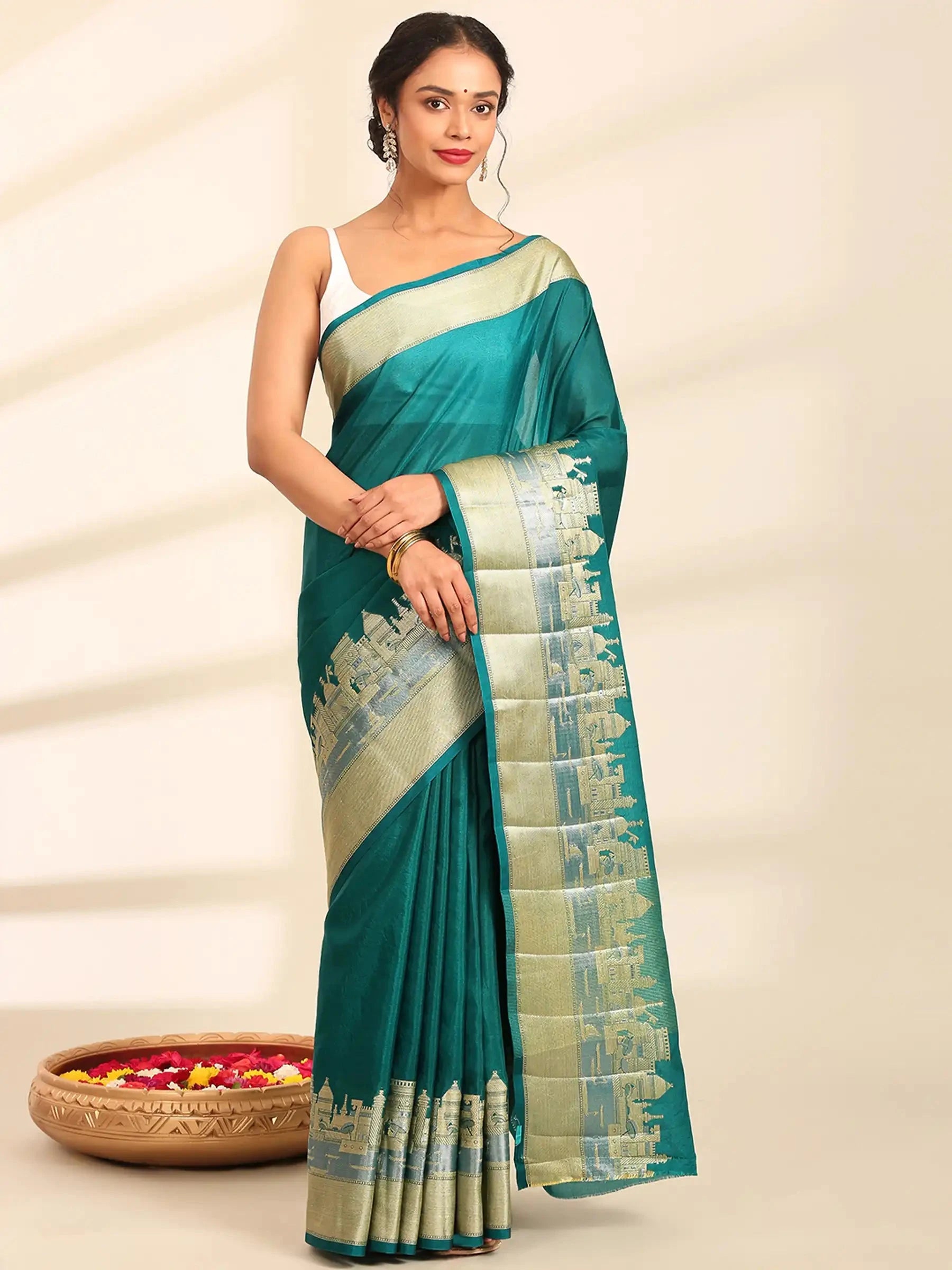 Green Banarasi Ghat Silk Saree