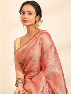 Surkh Rang Mahal Coral Banarasi Silk Saree