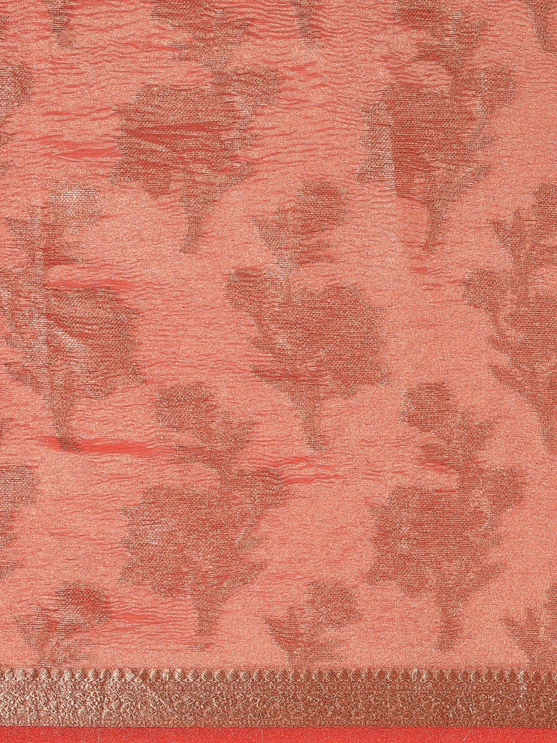 Surkh Rang Mahal Coral Banarasi Silk Saree