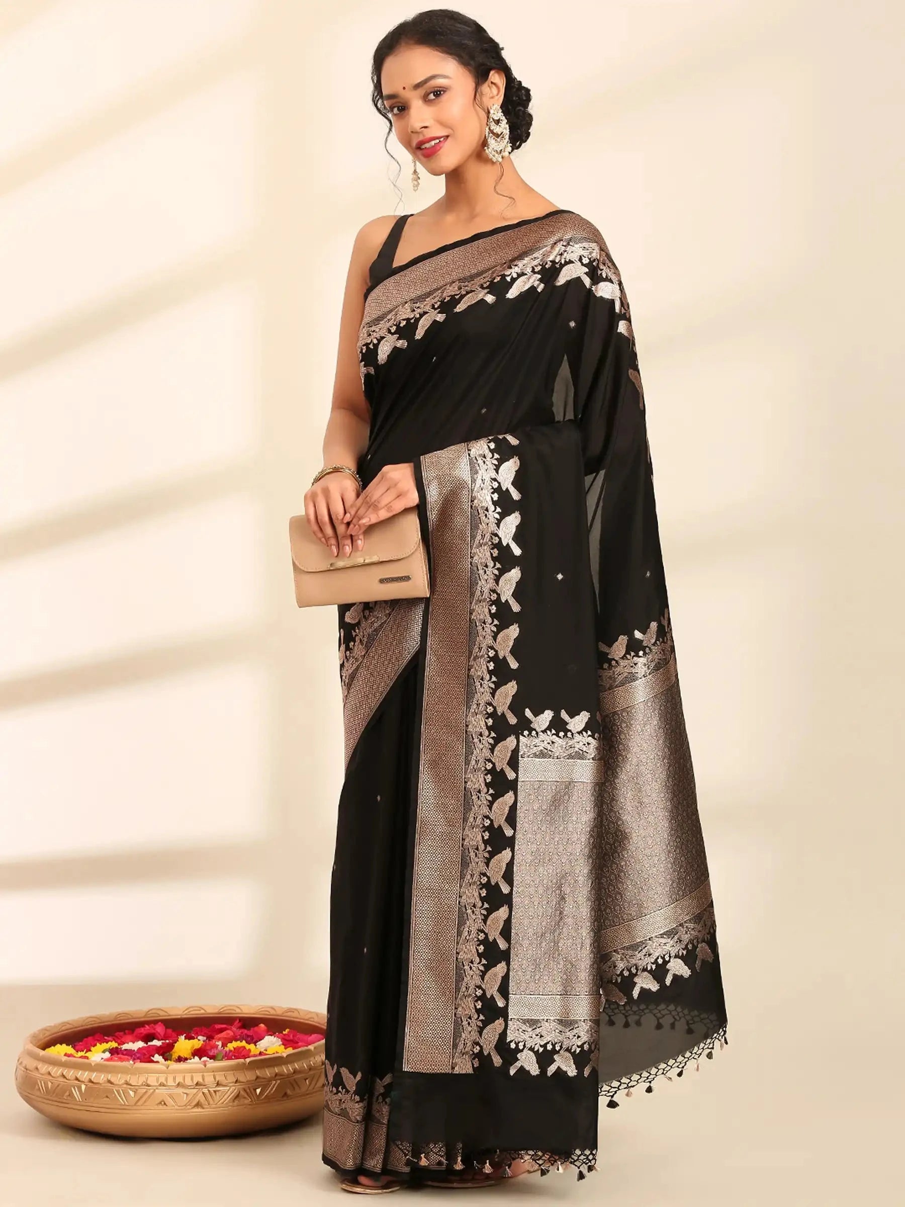 Raat Rani Black Banarasi Silk Saree