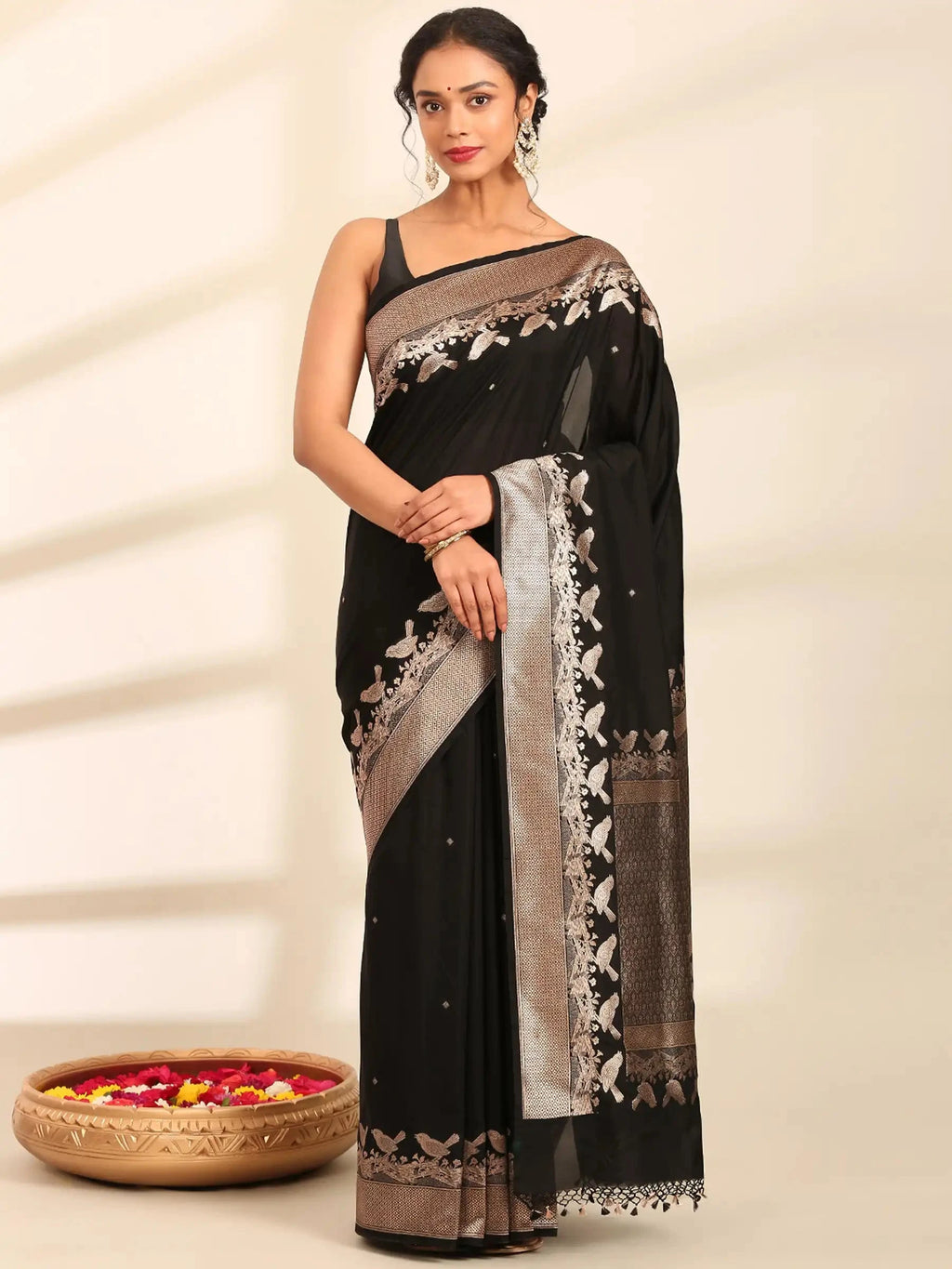 Raat Rani Black Banarasi Silk Saree