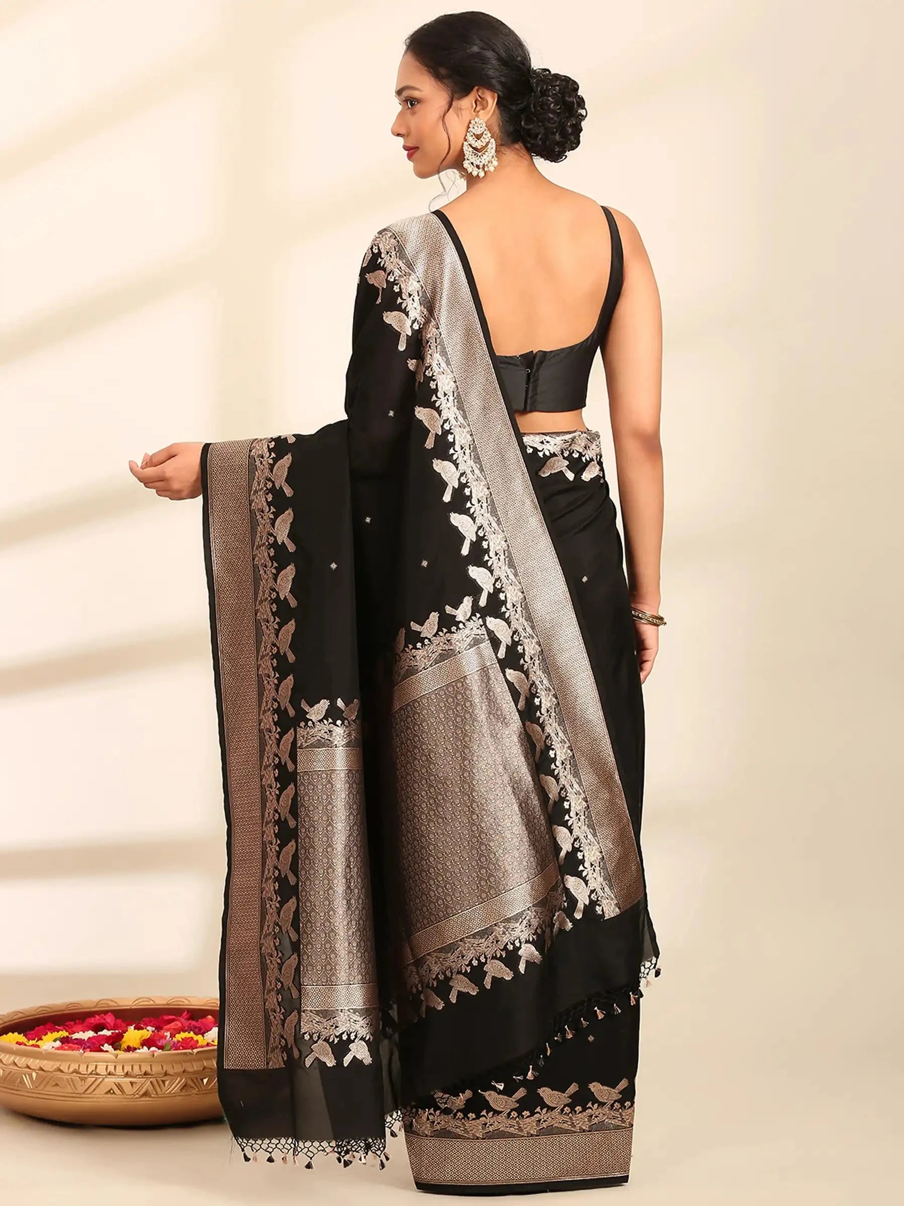 Raat Rani Black Banarasi Silk Saree