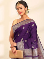 Surmayi Jaal Purple Banarasi Silk Saree