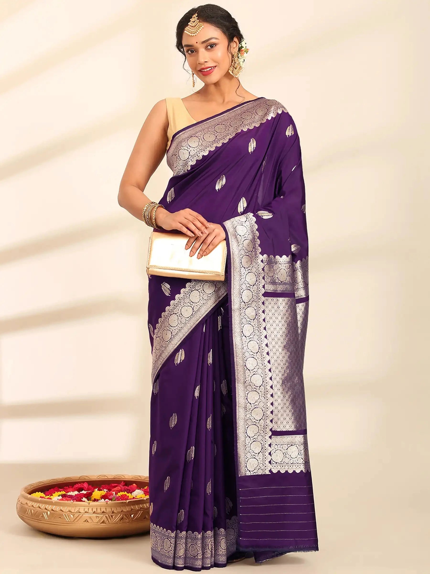 Surmayi Jaal Purple Banarasi Silk Saree