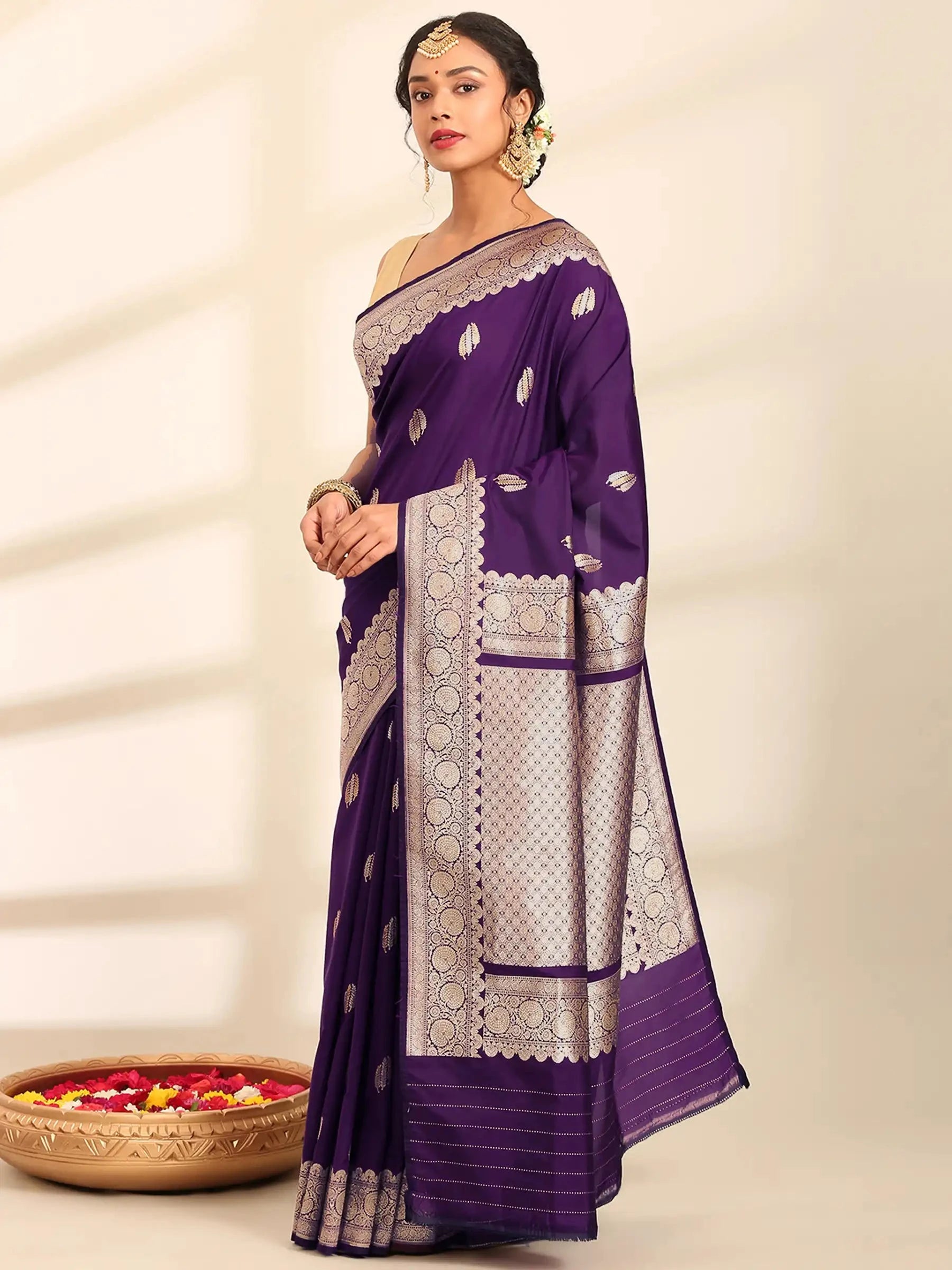 Surmayi Jaal Purple Banarasi Silk Saree