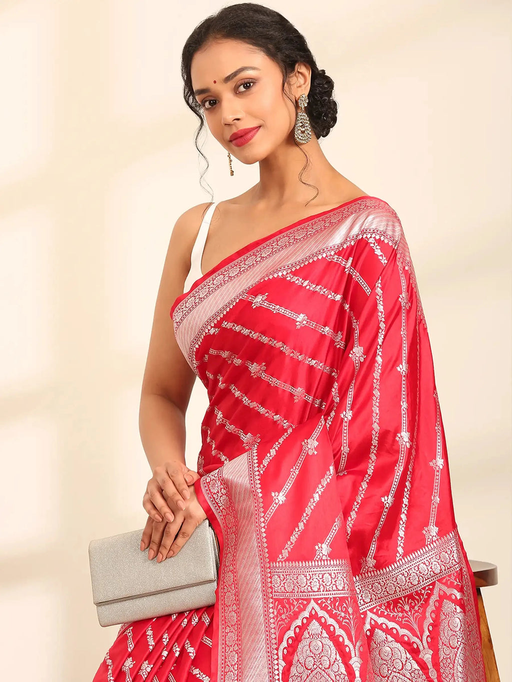 Rani Gulaab Red Banarasi Silk Saree