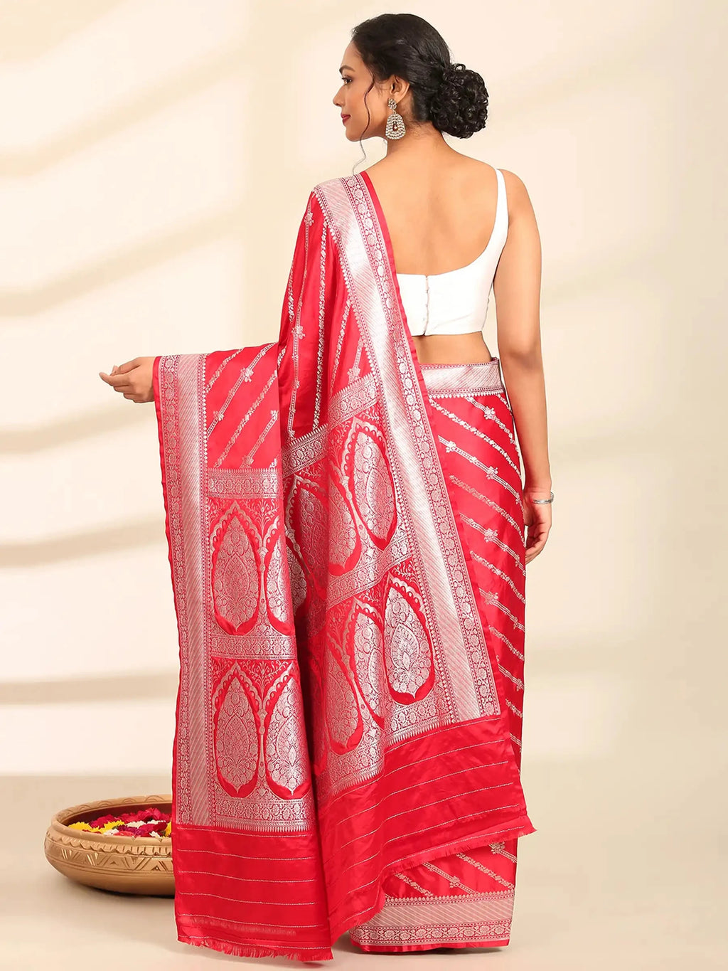 Rani Gulaab Red Banarasi Silk Saree