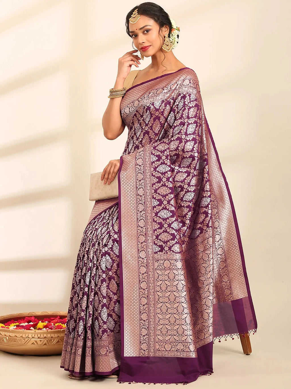 Shahi Kadhua Wine Banarasi Silk Saree