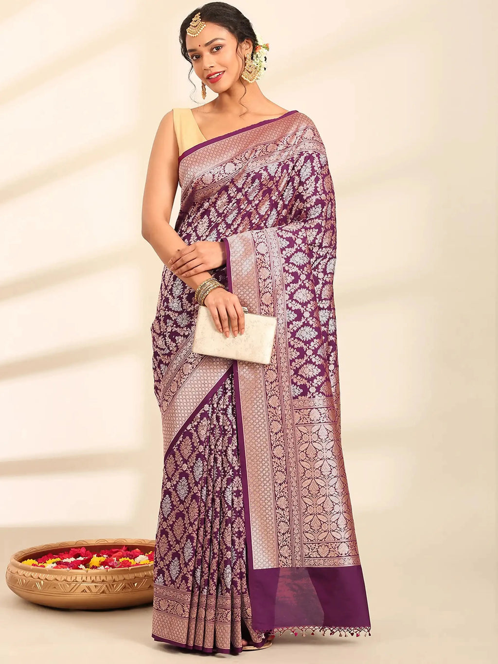 Shahi Kadhua Wine Banarasi Silk Saree