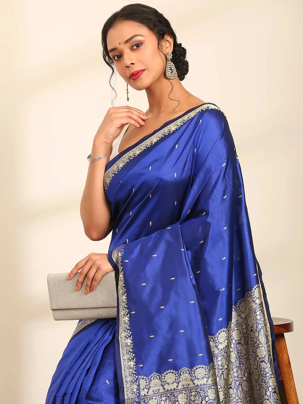 Neelambari Blue Zari Banarasi Silk Saree