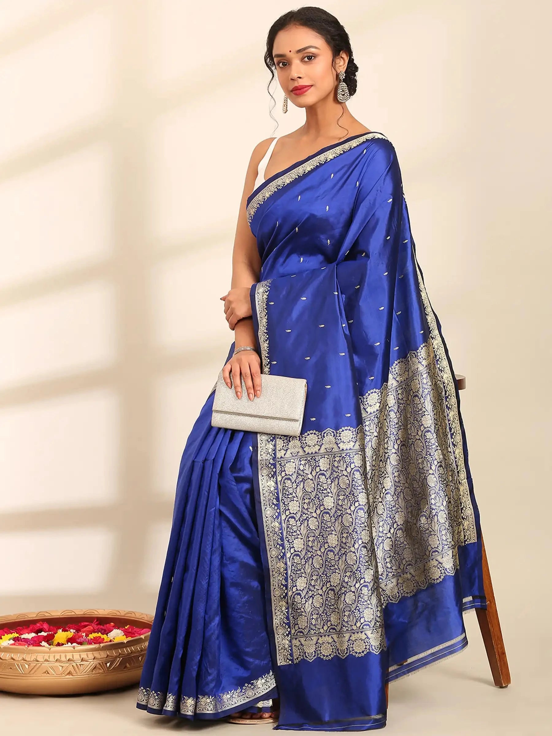Neelambari Blue Zari Banarasi Silk Saree