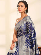 Rajkumari Chevron Blue Banarasi Silk Saree
