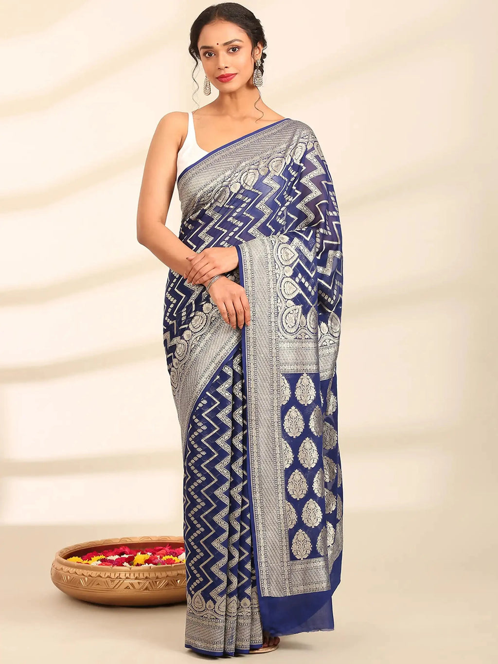 Rajkumari Chevron Blue Banarasi Silk Saree
