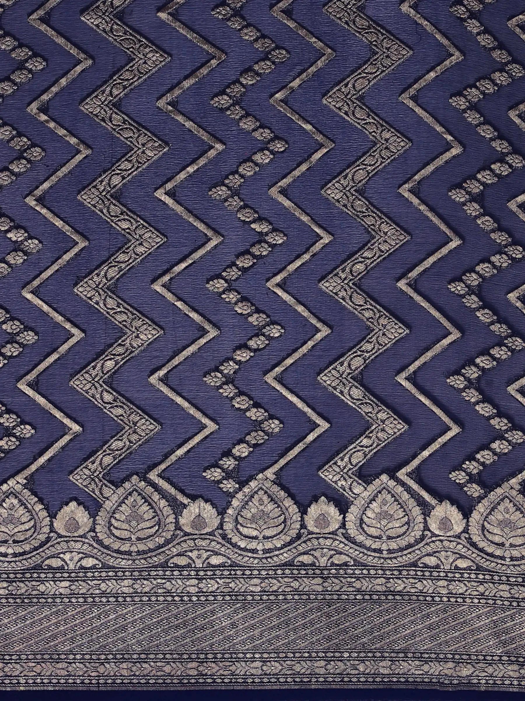Rajkumari Chevron Blue Banarasi Silk Saree