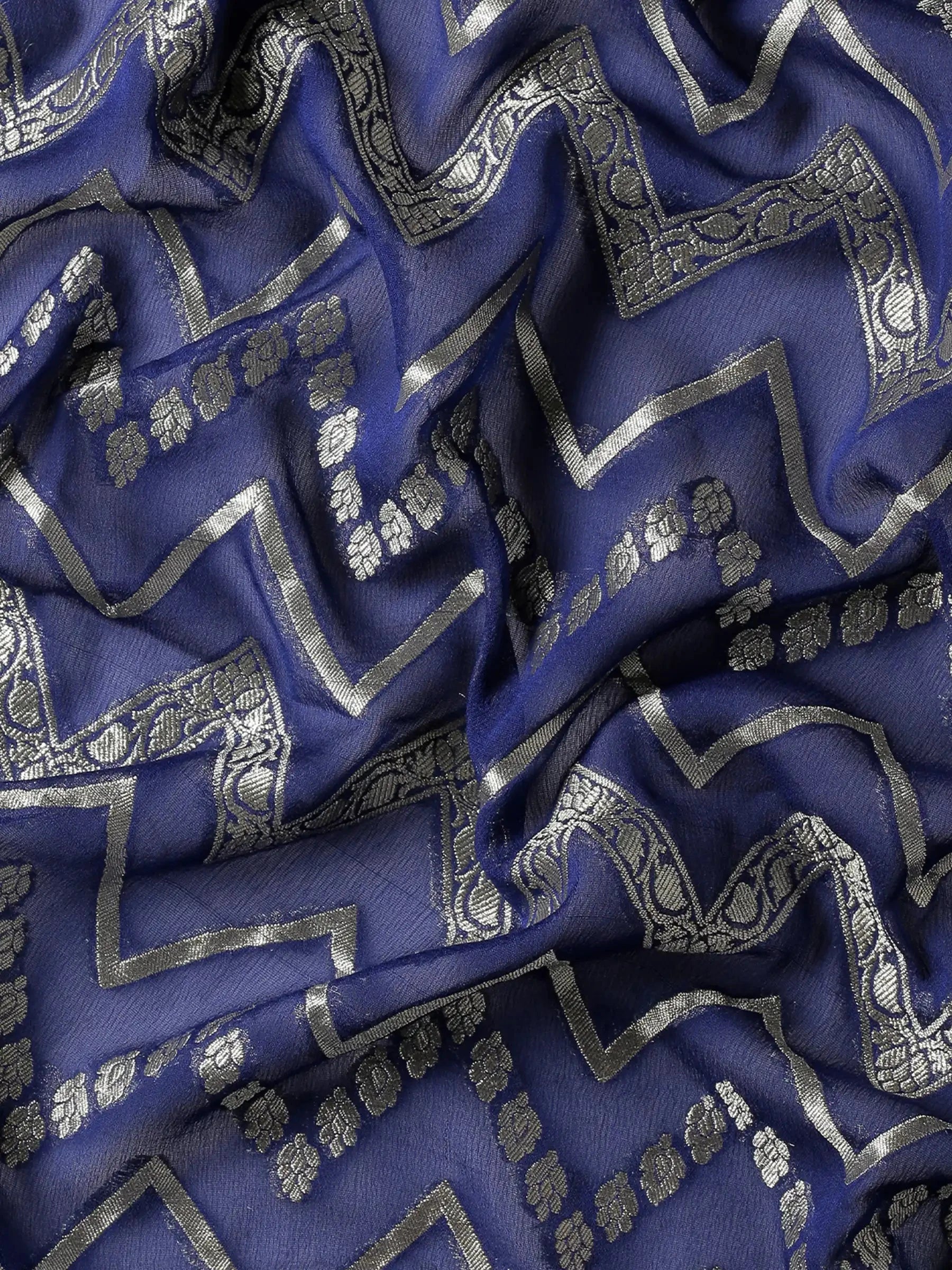 Rajkumari Chevron Blue Banarasi Silk Saree
