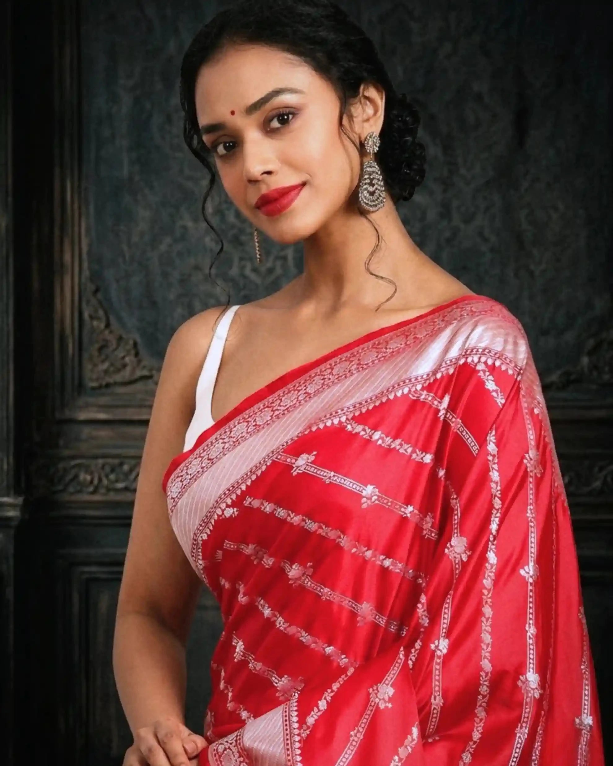 Rani Gulaab Red Banarasi Silk Saree