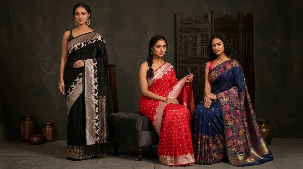 Raat Rani Black Banarasi Silk Saree