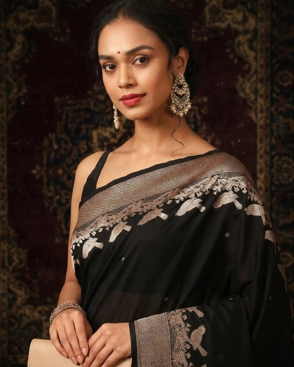 Raat Rani Black Banarasi Silk Saree