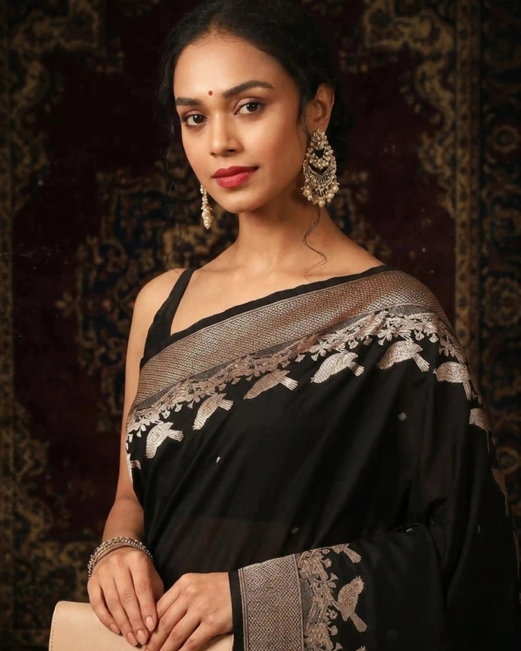 Raat Rani Black Banarasi Silk Saree